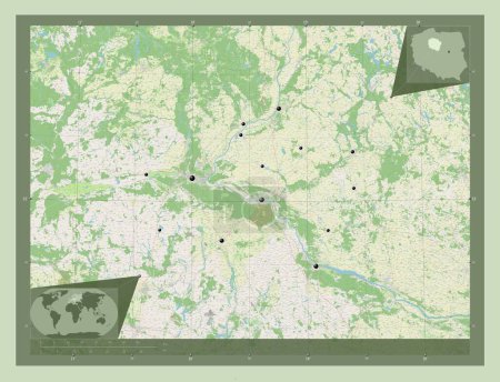 Téléchargez les photos : Kujawsko-Pomorskie, voivodeship|province of Poland. Open Street Map. Locations of major cities of the region. Corner auxiliary location maps - en image libre de droit