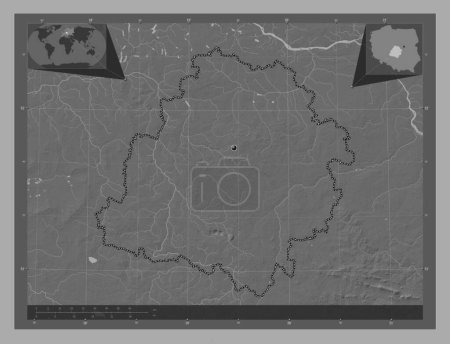 Foto de Lodzkie, voivodeship|province of Poland. Bilevel elevation map with lakes and rivers. Corner auxiliary location maps - Imagen libre de derechos