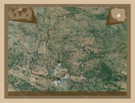 Foto de Lodzkie, voivodeship|province of Poland. Low resolution satellite map. Locations of major cities of the region. Corner auxiliary location maps - Imagen libre de derechos