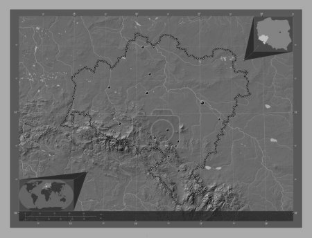 Foto de Dolnoslaskie, voivodeship|province of Poland. Bilevel elevation map with lakes and rivers. Locations of major cities of the region. Corner auxiliary location maps - Imagen libre de derechos