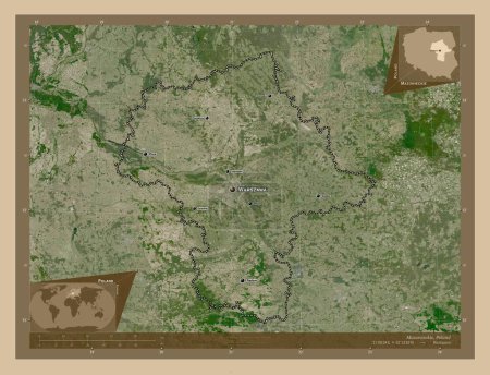 Photo for Mazowieckie, voivodeship|province of Poland. Low resolution satellite map. Locations and names of major cities of the region. Corner auxiliary location maps - Royalty Free Image