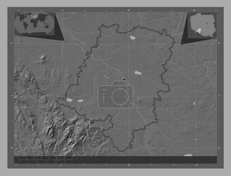 Foto de Opolskie, voivodeship|province of Poland. Bilevel elevation map with lakes and rivers. Corner auxiliary location maps - Imagen libre de derechos