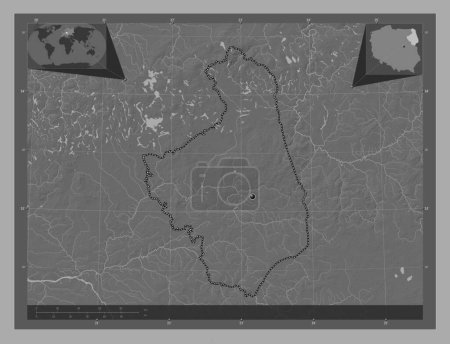 Foto de Podlaskie, voivodeship|province of Poland. Bilevel elevation map with lakes and rivers. Corner auxiliary location maps - Imagen libre de derechos