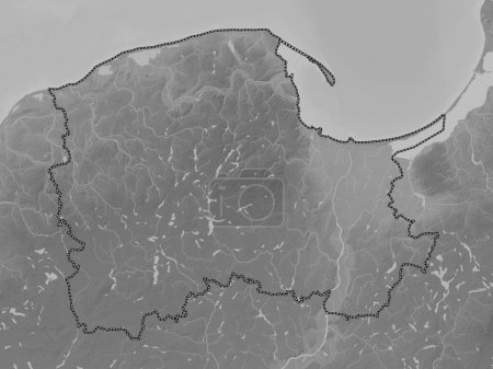 Photo for Pomorskie, voivodeship|province of Poland. Grayscale elevation map with lakes and rivers - Royalty Free Image