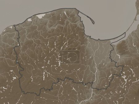 Foto de Pomorskie, voivodeship|province of Poland. Elevation map colored in sepia tones with lakes and rivers - Imagen libre de derechos