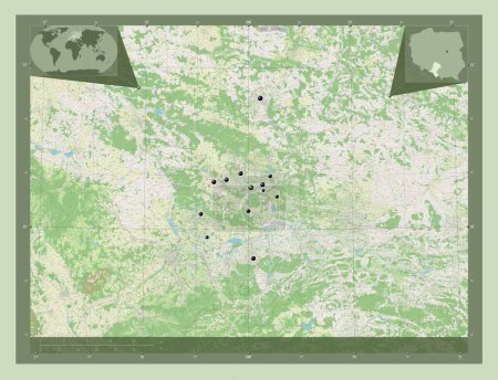 Téléchargez les photos : Slaskie, voivodeship|province of Poland. Open Street Map. Locations of major cities of the region. Corner auxiliary location maps - en image libre de droit