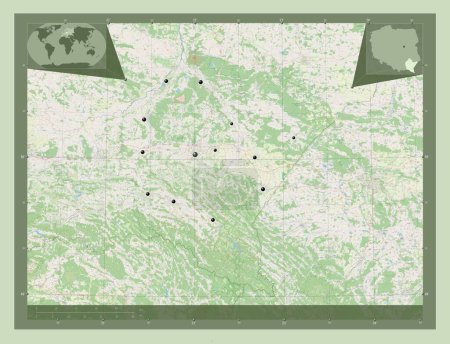 Téléchargez les photos : Podkarpackie, voivodeship|province of Poland. Open Street Map. Locations of major cities of the region. Corner auxiliary location maps - en image libre de droit
