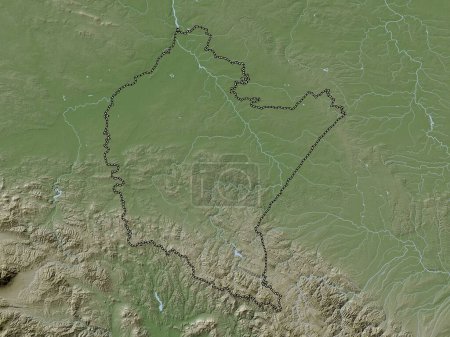 Téléchargez les photos : Podkarpackie, voivodeship|province of Poland. Elevation map colored in wiki style with lakes and rivers - en image libre de droit