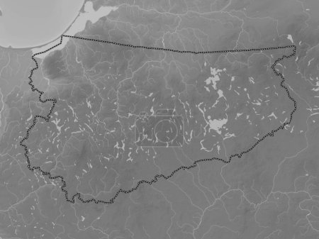 Foto de Warminsko-Mazurskie, voivodeship|province of Poland. Grayscale elevation map with lakes and rivers - Imagen libre de derechos