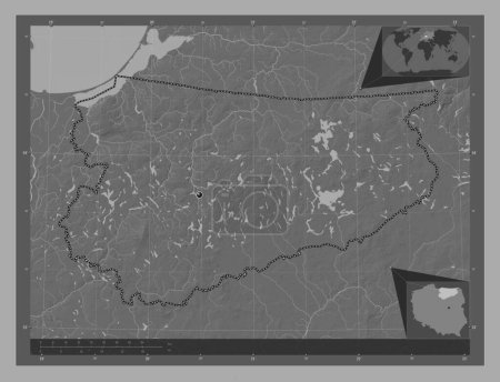 Foto de Warminsko-Mazurskie, voivodeship|province of Poland. Bilevel elevation map with lakes and rivers. Corner auxiliary location maps - Imagen libre de derechos