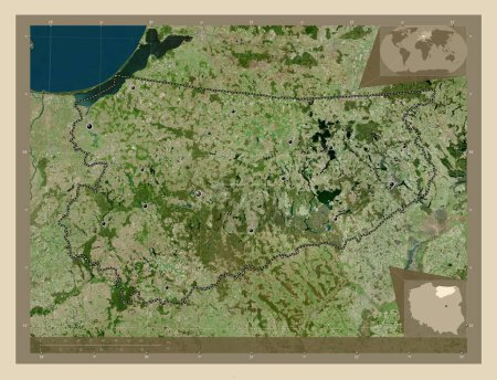 Foto de Warminsko-Mazurskie, voivodeship|province of Poland. High resolution satellite map. Locations of major cities of the region. Corner auxiliary location maps - Imagen libre de derechos