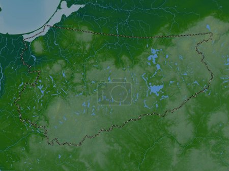 Téléchargez les photos : Warminsko-Mazurskie, voivodeship|province of Poland. Colored elevation map with lakes and rivers - en image libre de droit