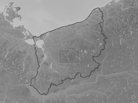 Téléchargez les photos : Zachodniopomorskie, voivodeship|province of Poland. Grayscale elevation map with lakes and rivers - en image libre de droit