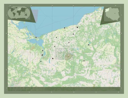 Téléchargez les photos : Zachodniopomorskie, voivodeship|province of Poland. Open Street Map. Locations of major cities of the region. Corner auxiliary location maps - en image libre de droit