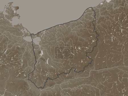 Téléchargez les photos : Zachodniopomorskie, voivodeship|province of Poland. Elevation map colored in sepia tones with lakes and rivers - en image libre de droit