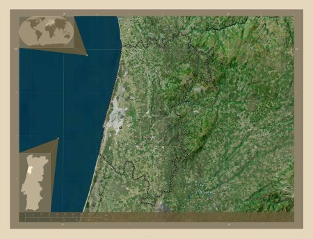 Téléchargez les photos : Aveiro, district of Portugal. High resolution satellite map. Corner auxiliary location maps - en image libre de droit