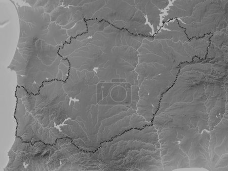 Téléchargez les photos : Beja, district of Portugal. Grayscale elevation map with lakes and rivers - en image libre de droit
