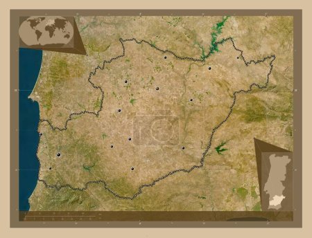 Téléchargez les photos : Beja, district of Portugal. Low resolution satellite map. Locations of major cities of the region. Corner auxiliary location maps - en image libre de droit