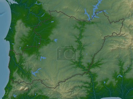 Téléchargez les photos : Beja, district of Portugal. Colored elevation map with lakes and rivers - en image libre de droit