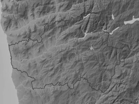 Téléchargez les photos : Braga, district of Portugal. Grayscale elevation map with lakes and rivers - en image libre de droit