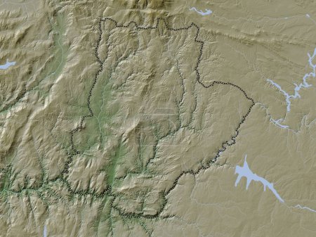Téléchargez les photos : Braganca, district of Portugal. Elevation map colored in wiki style with lakes and rivers - en image libre de droit