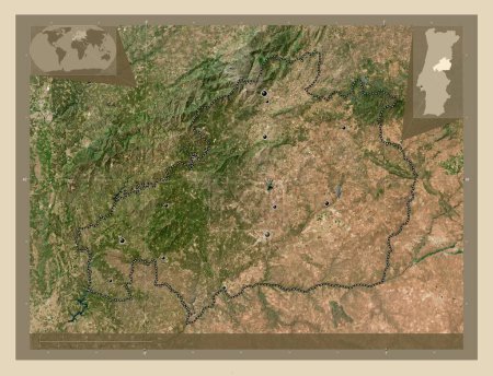 Téléchargez les photos : Castelo Branco, district of Portugal. High resolution satellite map. Locations of major cities of the region. Corner auxiliary location maps - en image libre de droit
