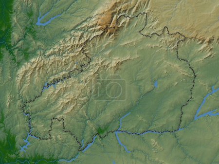 Téléchargez les photos : Castelo Branco, district of Portugal. Colored elevation map with lakes and rivers - en image libre de droit