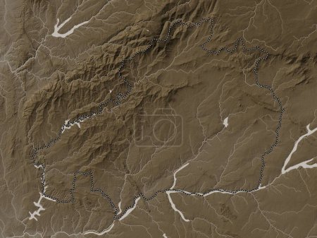 Téléchargez les photos : Castelo Branco, district of Portugal. Elevation map colored in sepia tones with lakes and rivers - en image libre de droit
