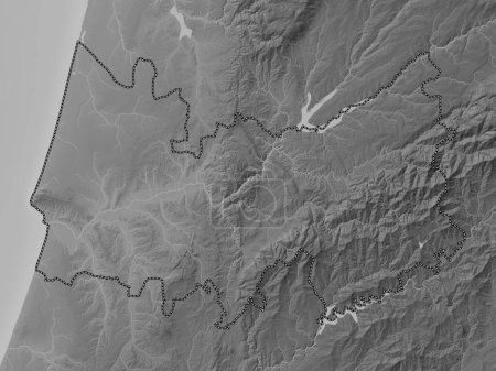 Téléchargez les photos : Coimbra, district of Portugal. Grayscale elevation map with lakes and rivers - en image libre de droit