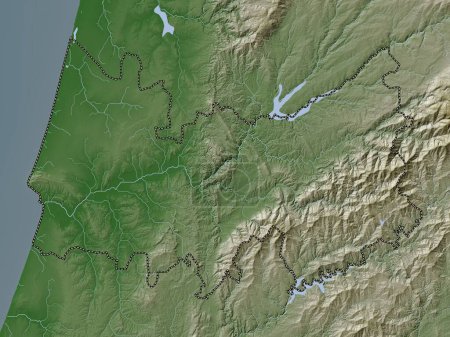 Téléchargez les photos : Coimbra, district of Portugal. Elevation map colored in wiki style with lakes and rivers - en image libre de droit