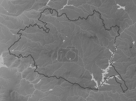 Téléchargez les photos : Evora, district of Portugal. Grayscale elevation map with lakes and rivers - en image libre de droit