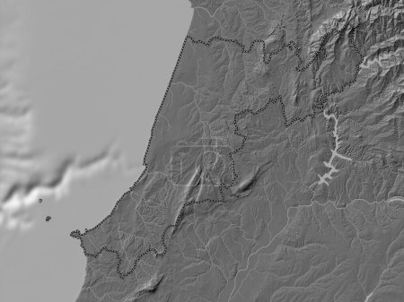 Téléchargez les photos : Leiria, district of Portugal. Bilevel elevation map with lakes and rivers - en image libre de droit