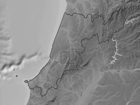 Téléchargez les photos : Leiria, district of Portugal. Grayscale elevation map with lakes and rivers - en image libre de droit