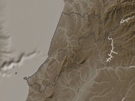 Photo for Leiria, district of Portugal. Elevation map colored in sepia tones with lakes and rivers - Royalty Free Image