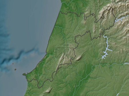 Photo for Leiria, district of Portugal. Elevation map colored in wiki style with lakes and rivers - Royalty Free Image