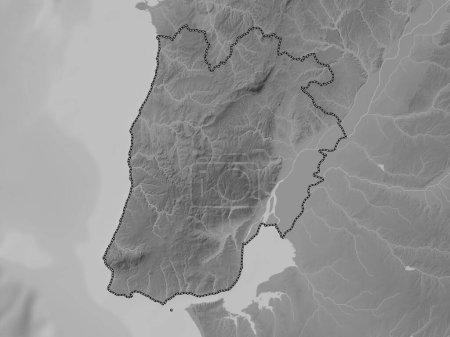 Téléchargez les photos : Lisboa, district of Portugal. Grayscale elevation map with lakes and rivers - en image libre de droit