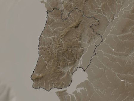 Téléchargez les photos : Lisboa, district of Portugal. Elevation map colored in sepia tones with lakes and rivers - en image libre de droit