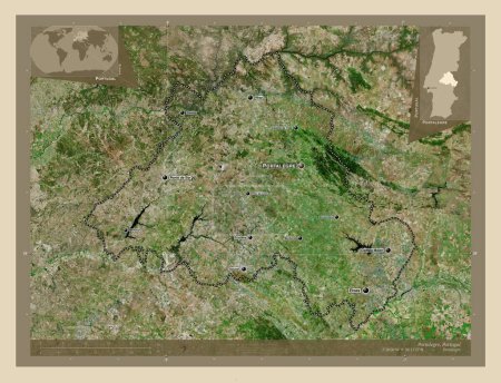 Téléchargez les photos : Portalegre, district of Portugal. High resolution satellite map. Locations and names of major cities of the region. Corner auxiliary location maps - en image libre de droit