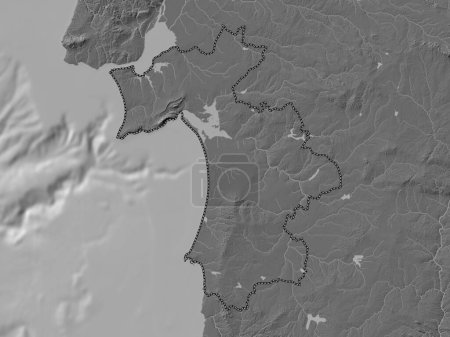 Téléchargez les photos : Setubal, district of Portugal. Bilevel elevation map with lakes and rivers - en image libre de droit