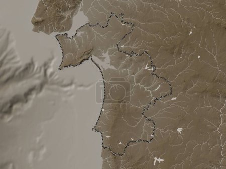 Téléchargez les photos : Setubal, district of Portugal. Elevation map colored in sepia tones with lakes and rivers - en image libre de droit