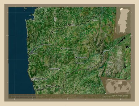 Foto de Viana do Castelo, district of Portugal. High resolution satellite map. Locations and names of major cities of the region. Corner auxiliary location maps - Imagen libre de derechos