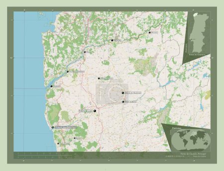 Téléchargez les photos : Viana do Castelo, district of Portugal. Open Street Map. Locations and names of major cities of the region. Corner auxiliary location maps - en image libre de droit