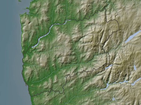 Téléchargez les photos : Viana do Castelo, district of Portugal. Elevation map colored in wiki style with lakes and rivers - en image libre de droit