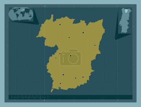 Foto de Vila Real, district of Portugal. Solid color shape. Locations of major cities of the region. Corner auxiliary location maps - Imagen libre de derechos