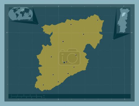 Téléchargez les photos : Viseu, district of Portugal. Solid color shape. Locations of major cities of the region. Corner auxiliary location maps - en image libre de droit