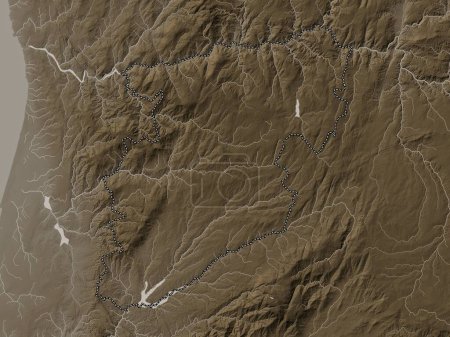 Photo for Viseu, district of Portugal. Elevation map colored in sepia tones with lakes and rivers - Royalty Free Image