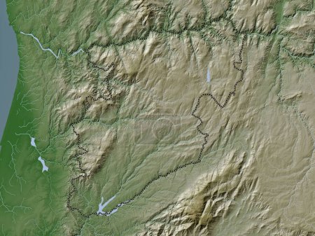 Foto de Viseu, district of Portugal. Elevation map colored in wiki style with lakes and rivers - Imagen libre de derechos