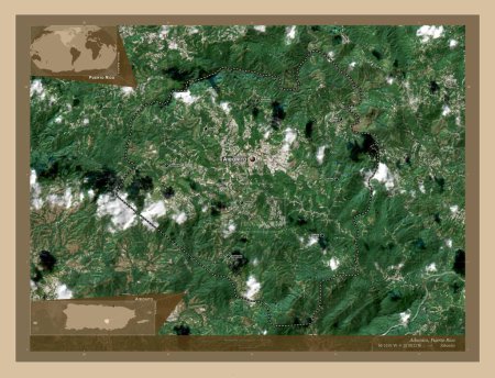 Photo for Aibonito, municipality of Puerto Rico. Low resolution satellite map. Locations and names of major cities of the region. Corner auxiliary location maps - Royalty Free Image