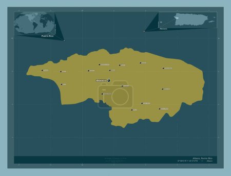 Foto de Anasco, municipality of Puerto Rico. Solid color shape. Locations and names of major cities of the region. Corner auxiliary location maps - Imagen libre de derechos