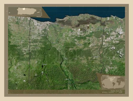 Foto de Arecibo, municipality of Puerto Rico. High resolution satellite map. Locations and names of major cities of the region. Corner auxiliary location maps - Imagen libre de derechos